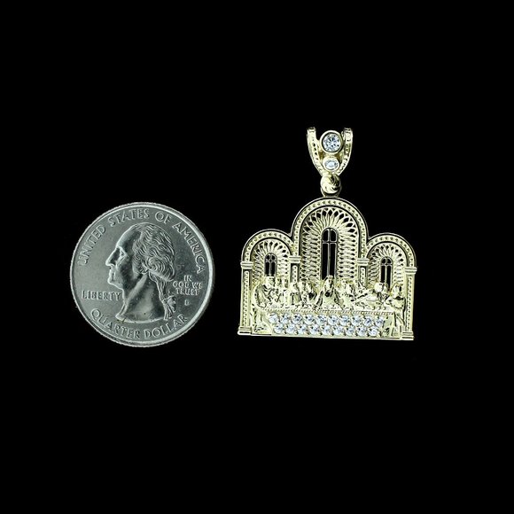 Real 10K Yellow Gold Diamond Cut Jesus Last Supper Charm Pendant - Picture 2 of 10